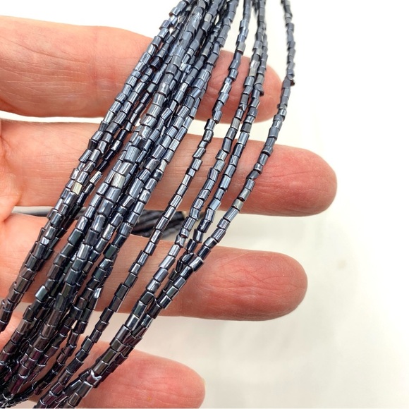 Multi-Strand Gunmetal Tiny Shiny Beaded Necklace - Picture 9 of 9
